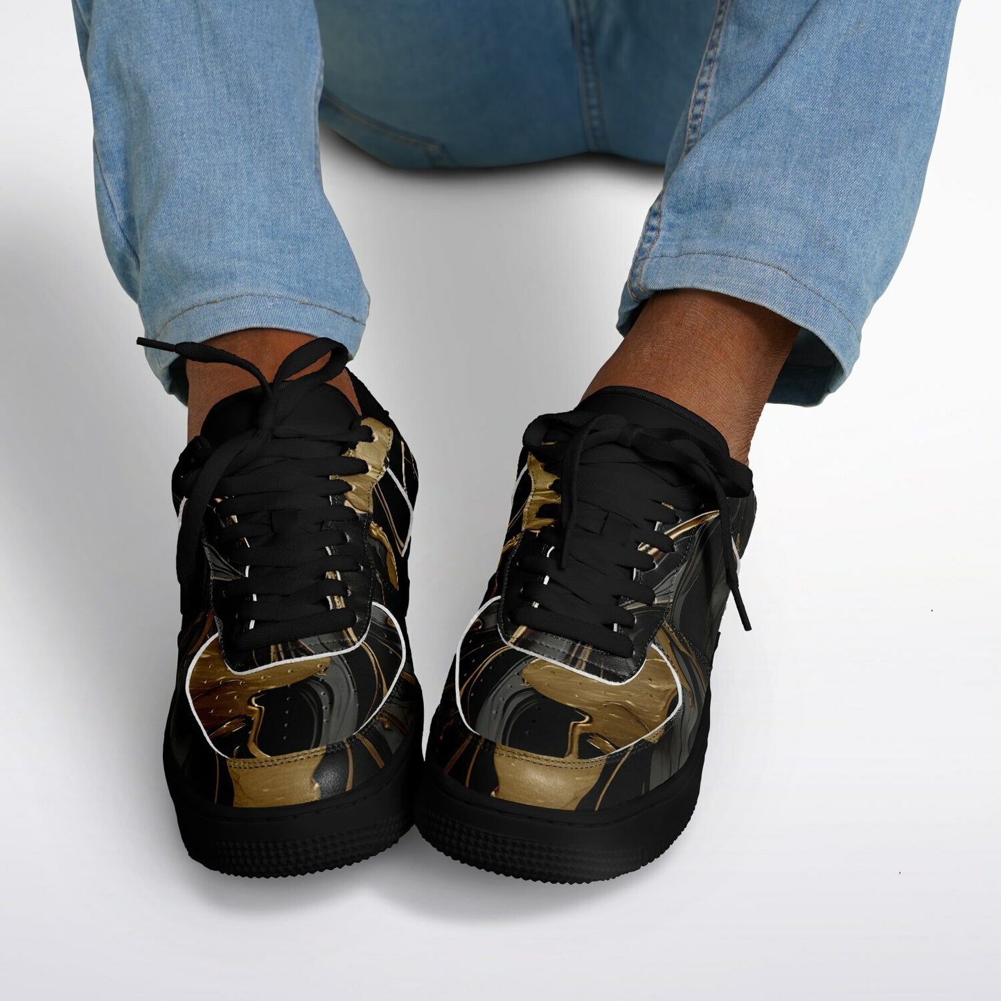 Black & Gold Marble Festival Shoes - Rave Shoes with Durability in Abstract Marble Pattern