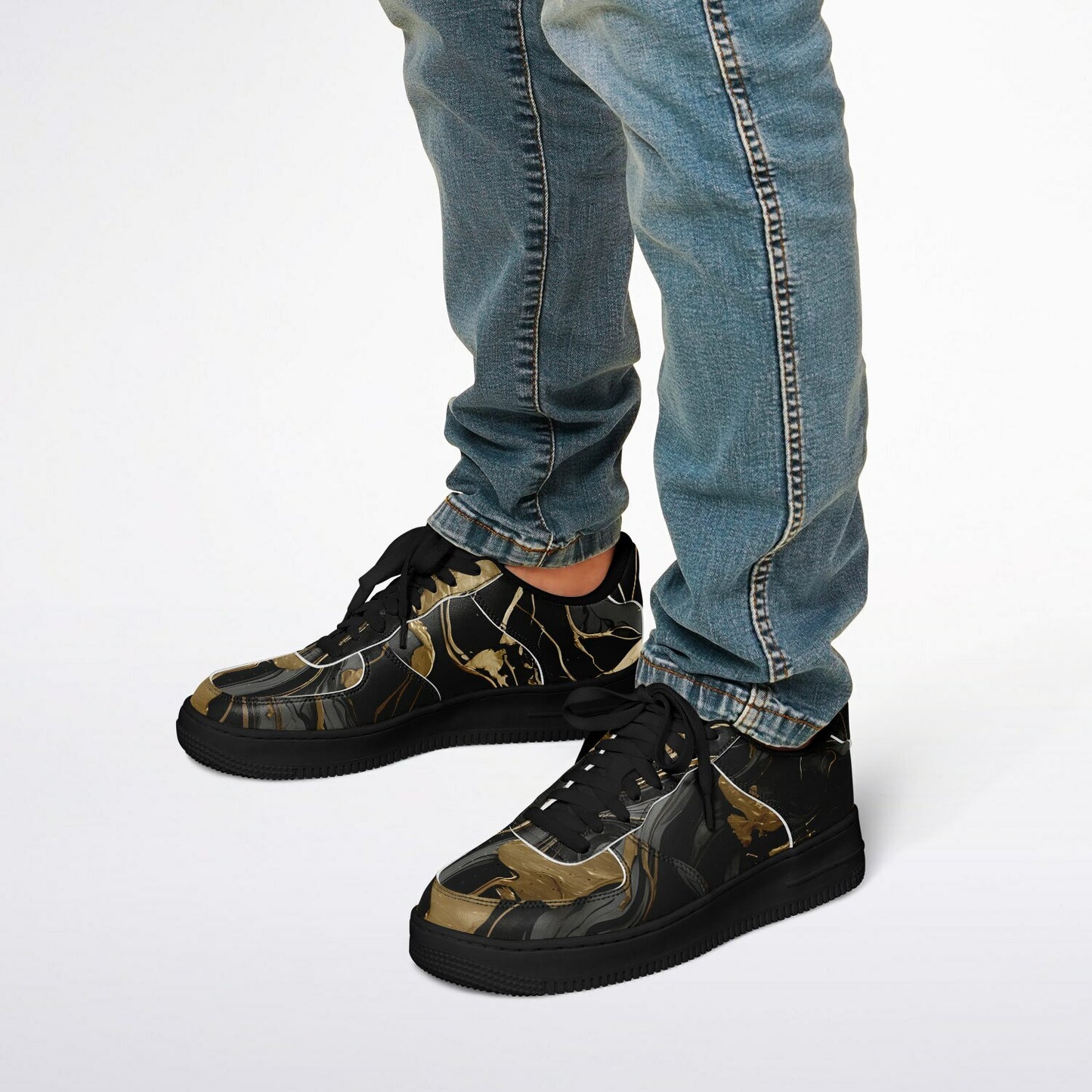 Black & Gold Marble Festival Shoes - Rave Shoes with Durability in Abstract Marble Pattern