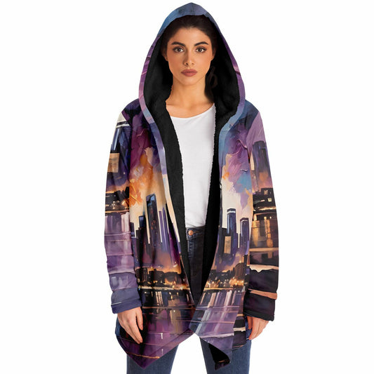 Night Sky Hooded Cloak - Rave Sherpa Fleece Cloak with Wearable Art