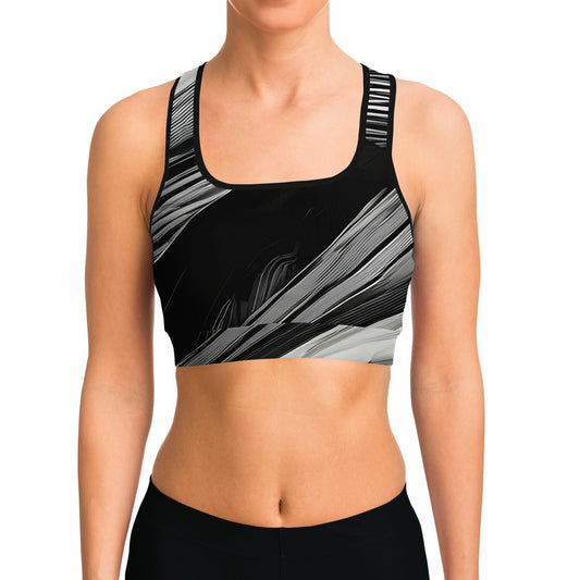 Black & White Swirl Sports Bra
