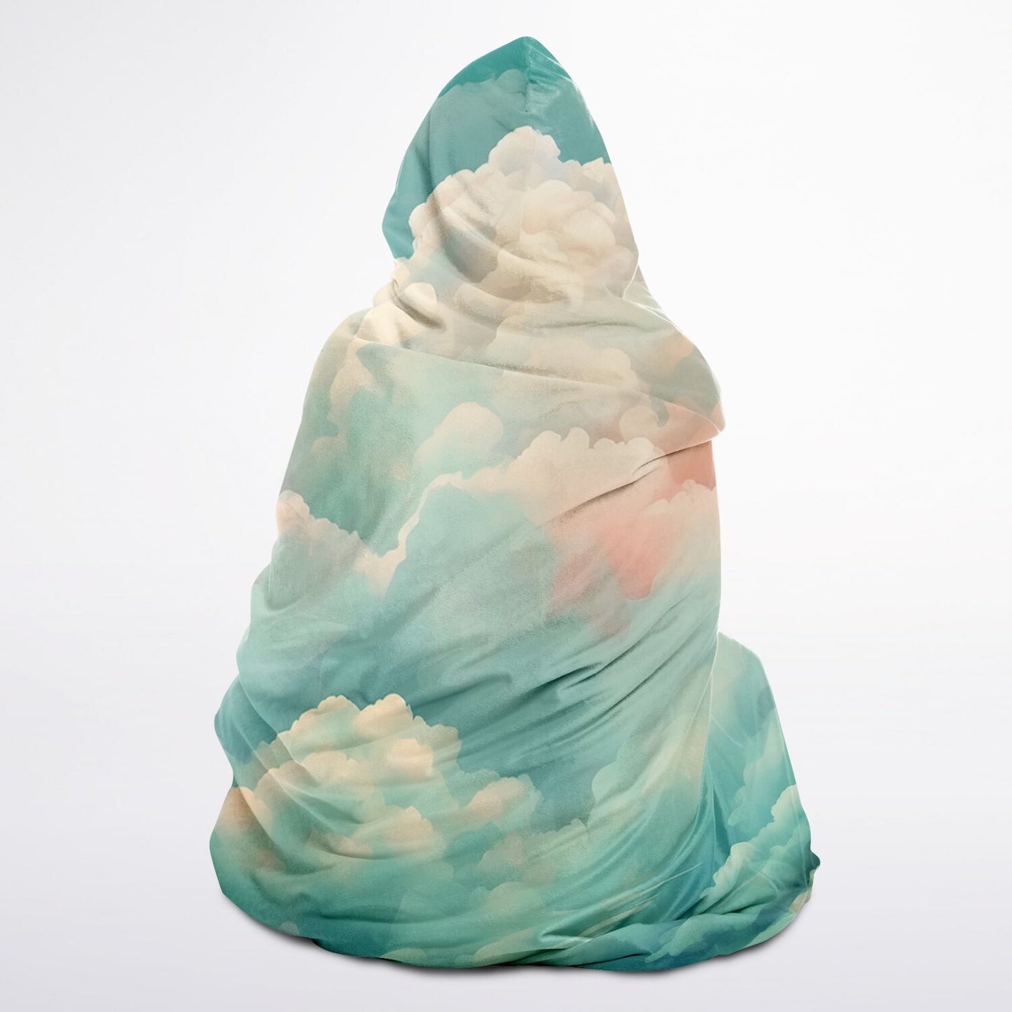 Green Clouds Hooded Blanket - Sherpa Fleece with Anime Cloud Pattern