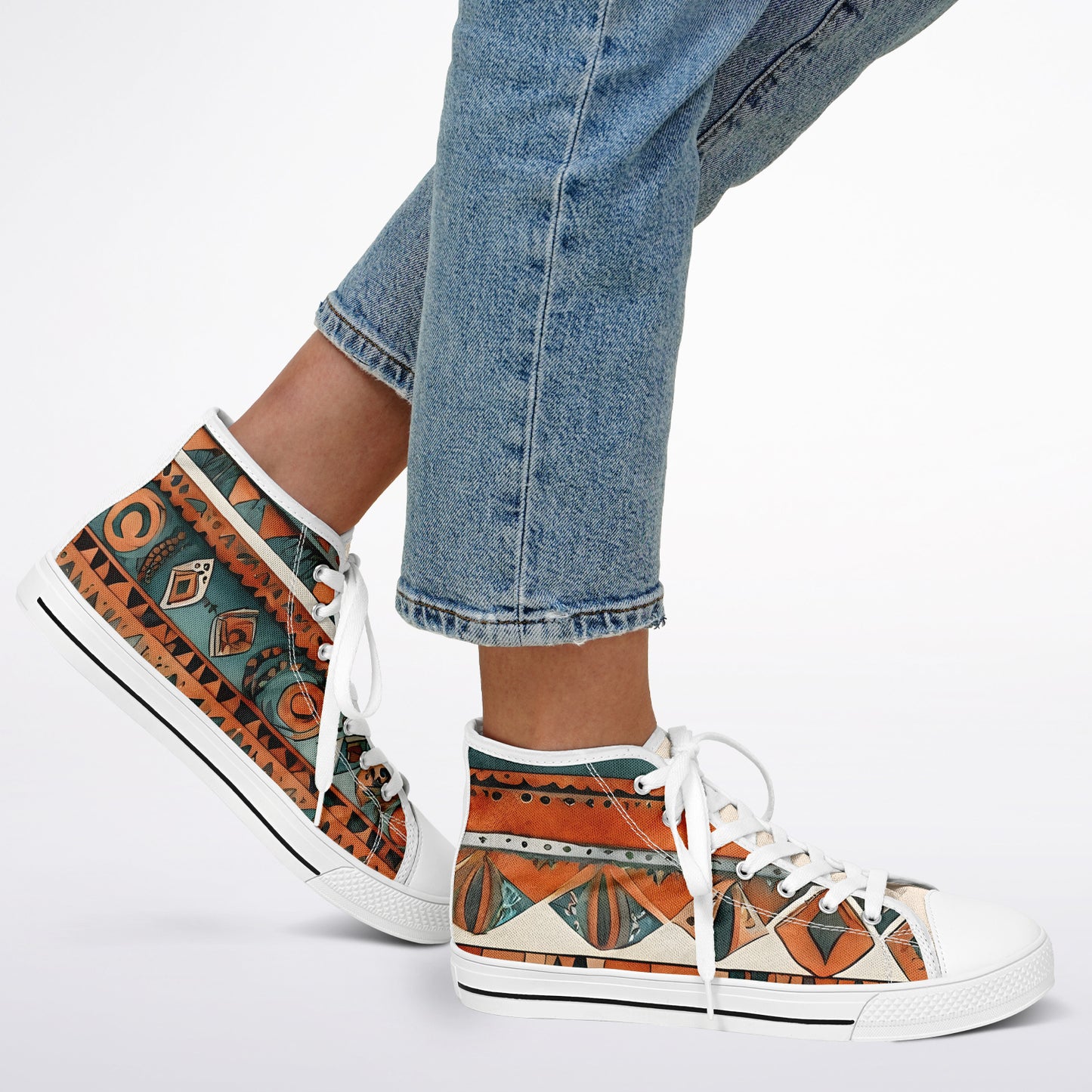 Bohemian High Tops - Abstract Unisex Festival Trainers with Bright Patterns