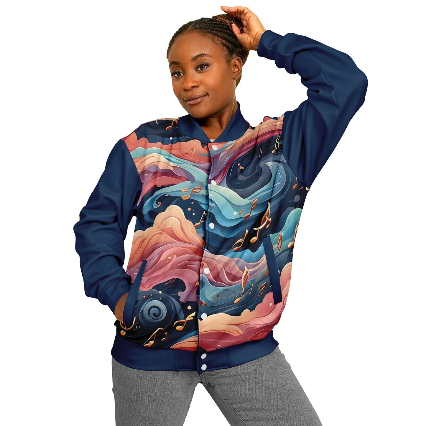 Musical Rainbow Baseball Jacket - Custom Bomber Jacket with Artistic Print