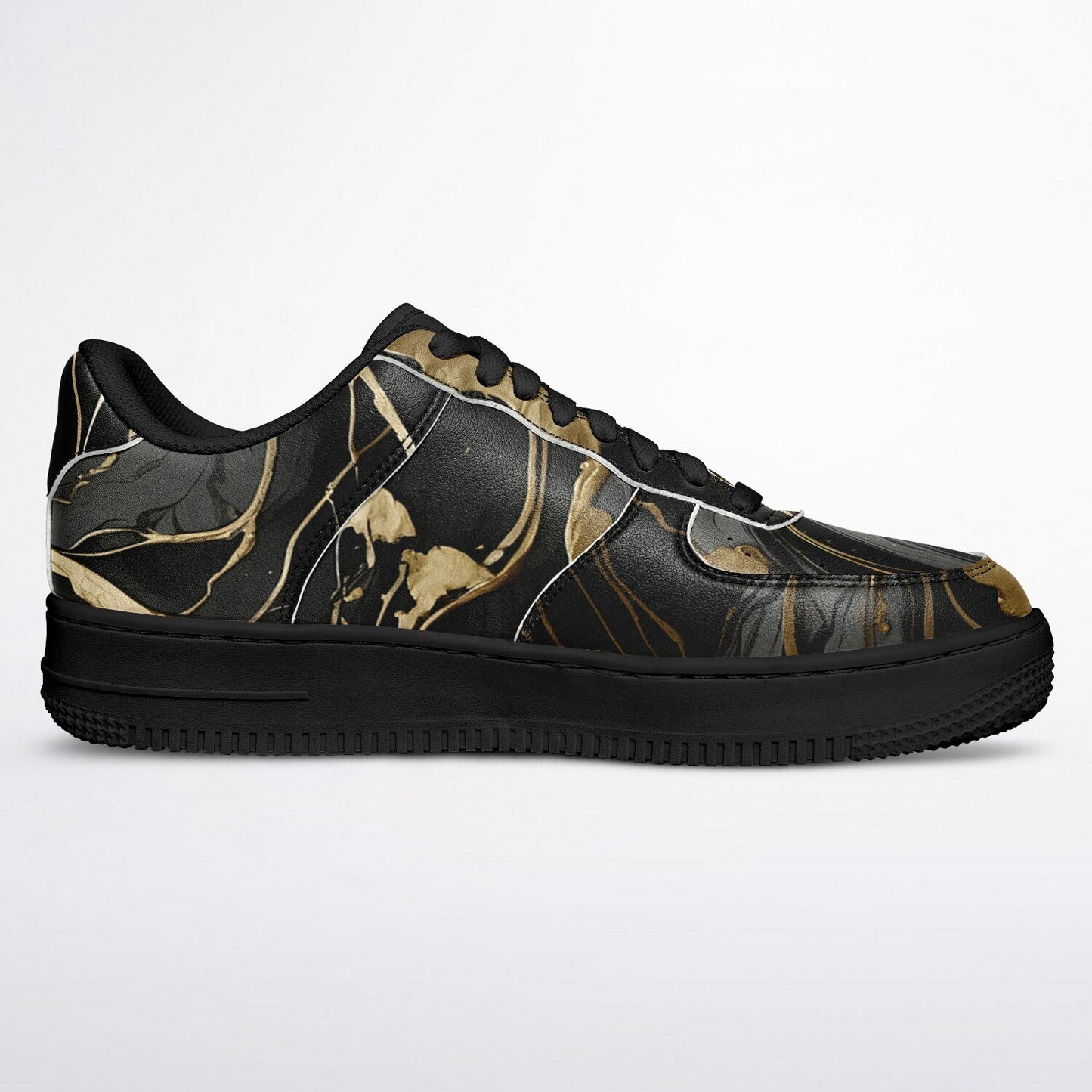 Black & Gold Marble Festival Shoes - Rave Shoes with Durability in Abstract Marble Pattern