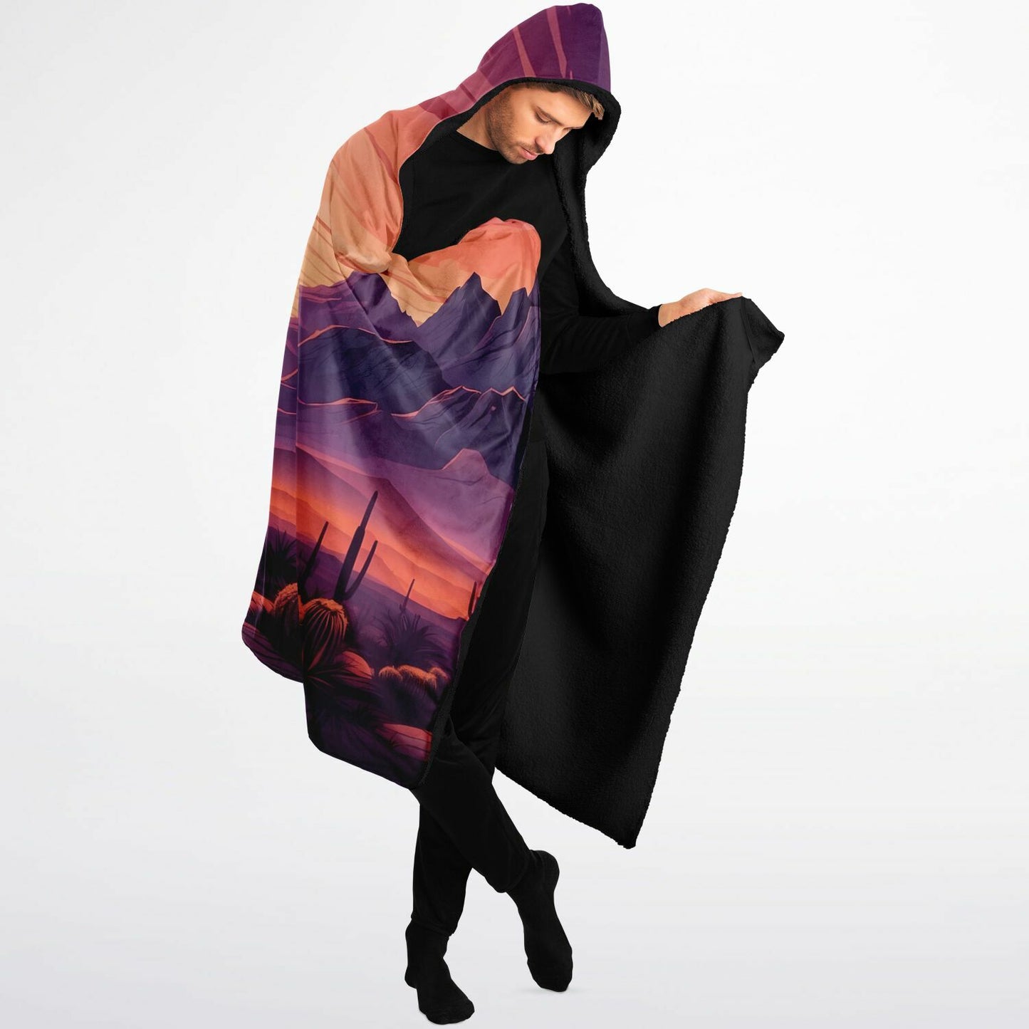 Festival Desert Hooded Blanket - Sherpa Fleece with Dusk Rave Vibes