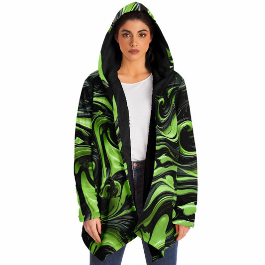 Green Raver's Hooded Cloak - Festival Fleece Cloak with Swirl Pattern