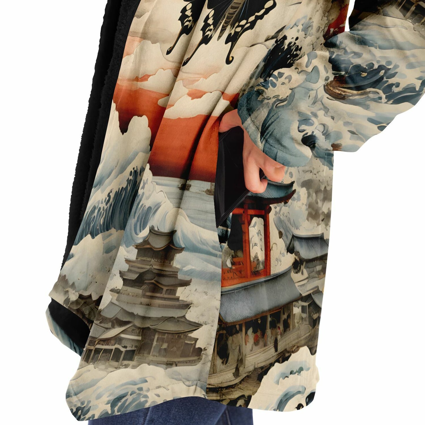 Mothra Hooded Cloak - Sherpa Fleece Fantasy Art with Anime Aesthetic