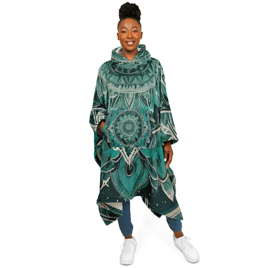 Green Mandala Flannel Blanket Poncho - Fleece Festival Poncho
