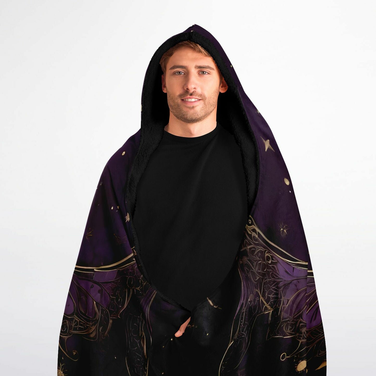 Purple Gothic Hooded Blanket - Fleece Blanket with Gothic Moonlight Festival Aesthetic