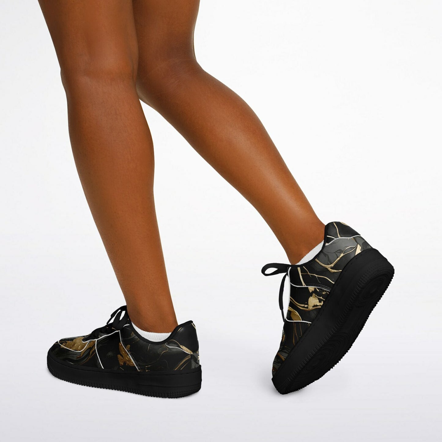 Black & Gold Marble Festival Shoes - Rave Shoes with Durability in Abstract Marble Pattern