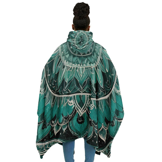 Green Mandala Flannel Blanket Poncho - Fleece Festival Poncho