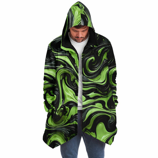 Green Raver's Hooded Cloak - Festival Fleece Cloak with Swirl Pattern