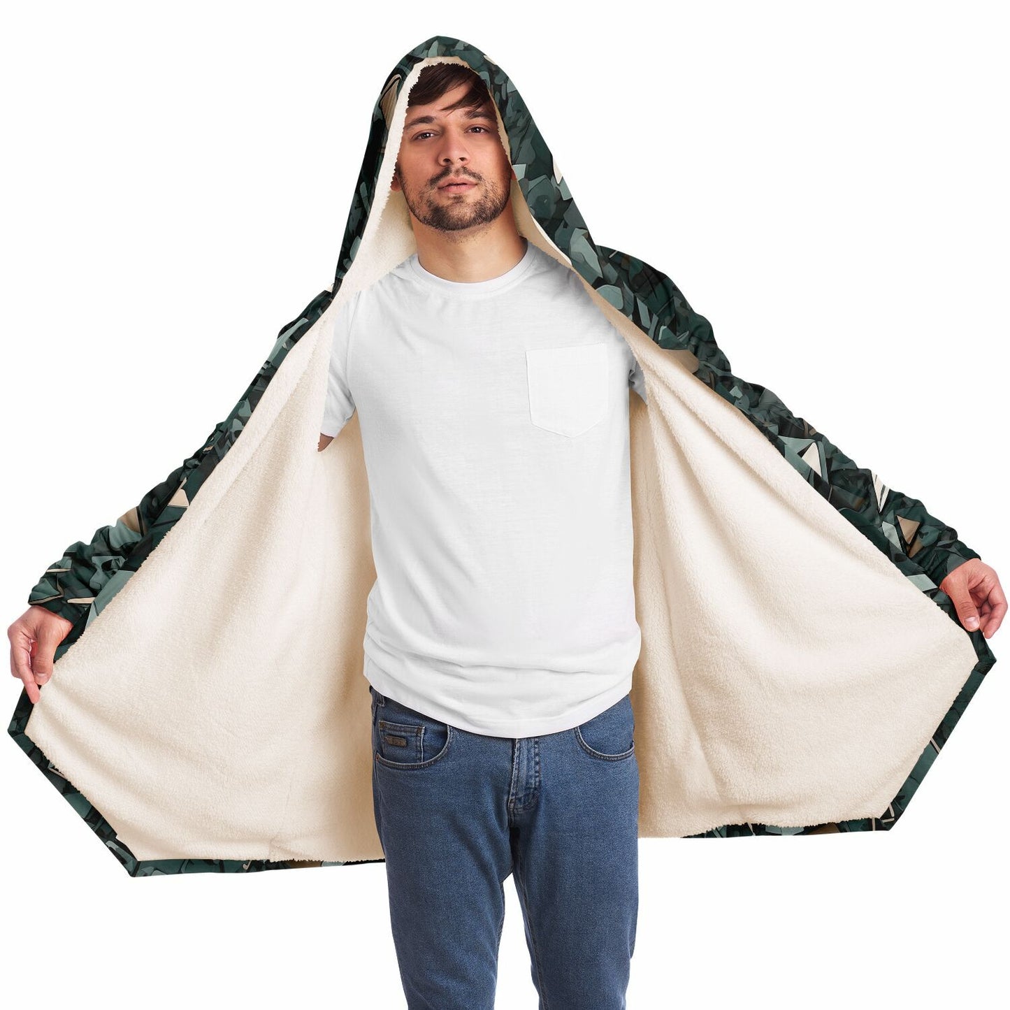 Modern Camo Hooded Cloak - Durable Fleece Cloak with Abstract Camo Pattern