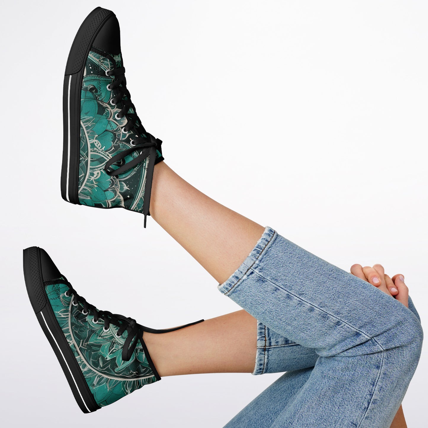 Green Mandala High Tops - Rave Shoes with A Bold Style and All-Day Comfort