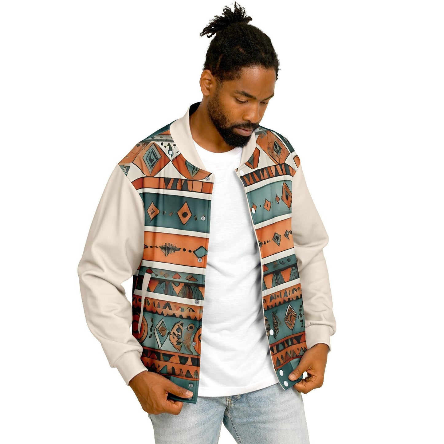 Abstract Baseball Jacket - Festival Style Comfort with Bright Patterns