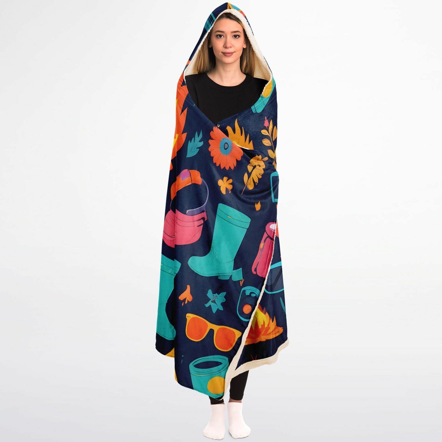 Festival Life Hooded Blanket - Ultra-Soft Hoodie Blanket with Festival Icons Pattern