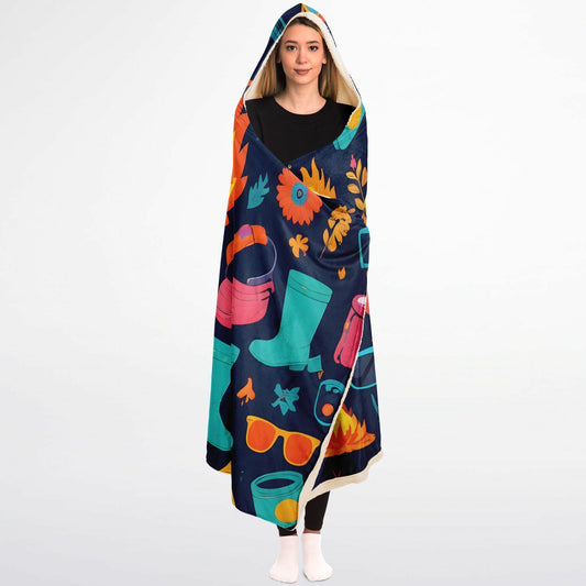 Festival Life Hooded Blanket - Ultra-Soft Hoodie Blanket with Festival Icons Pattern