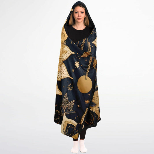 Celestial Blue Boho Hooded Blanket Micro Fleece