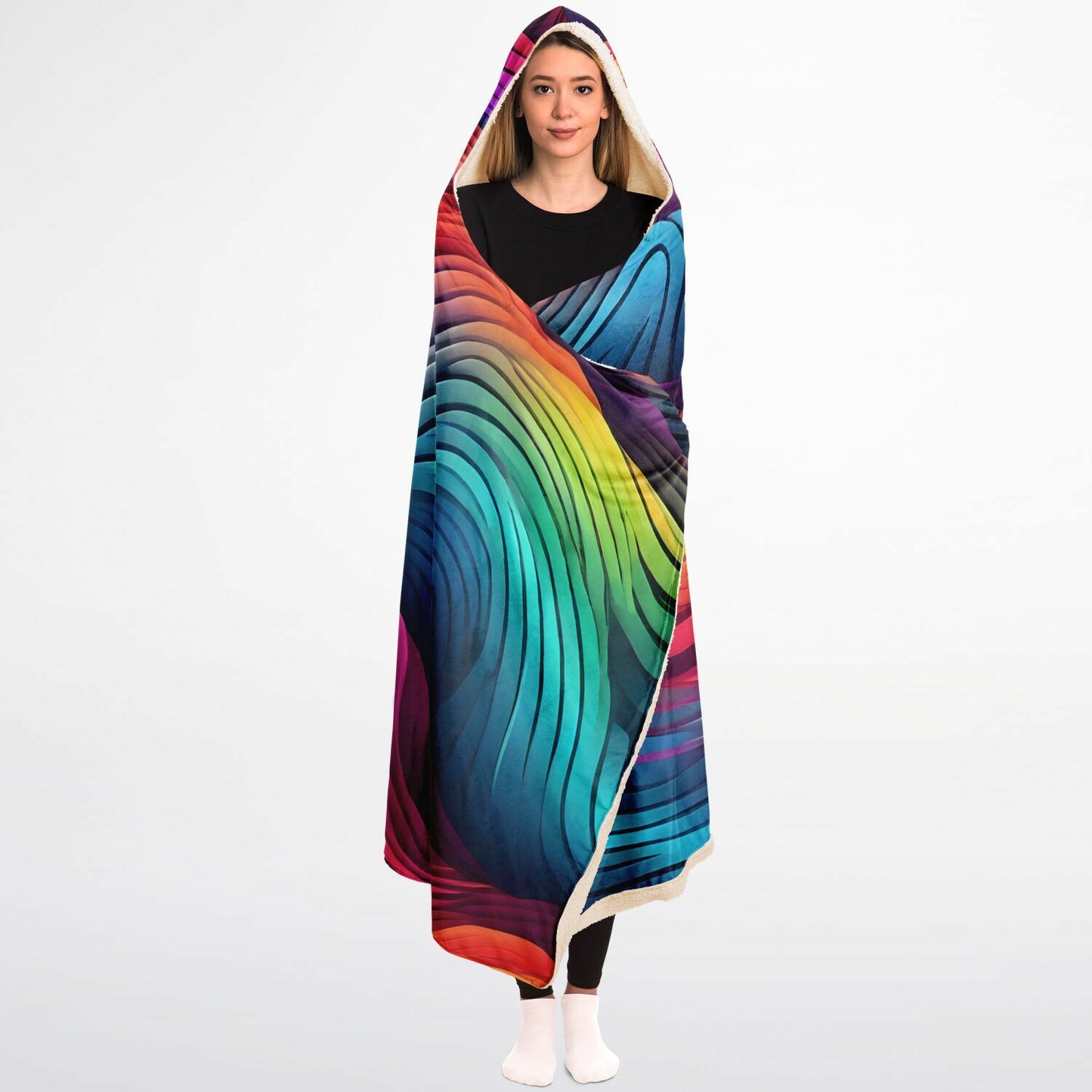 Neon Rainbow Hooded Blanket - Ultra-Soft Hoodie Blanket with Colourful Neon Pattern