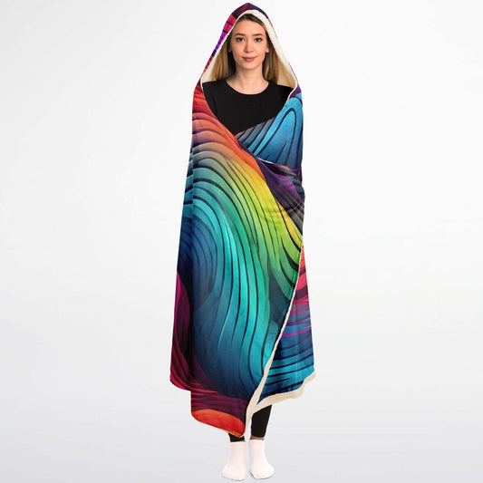Neon Rainbow Hooded Blanket - Ultra-Soft Hoodie Blanket with Colourful Neon Pattern