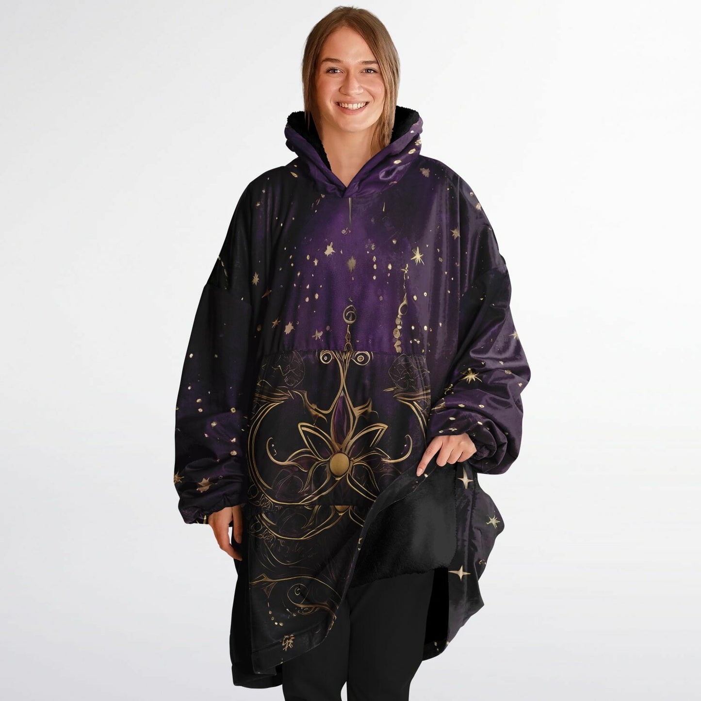Celestial Purple Snug Hoodie - Festival Fleece Wearable Hoodie - Essentials Hoodie