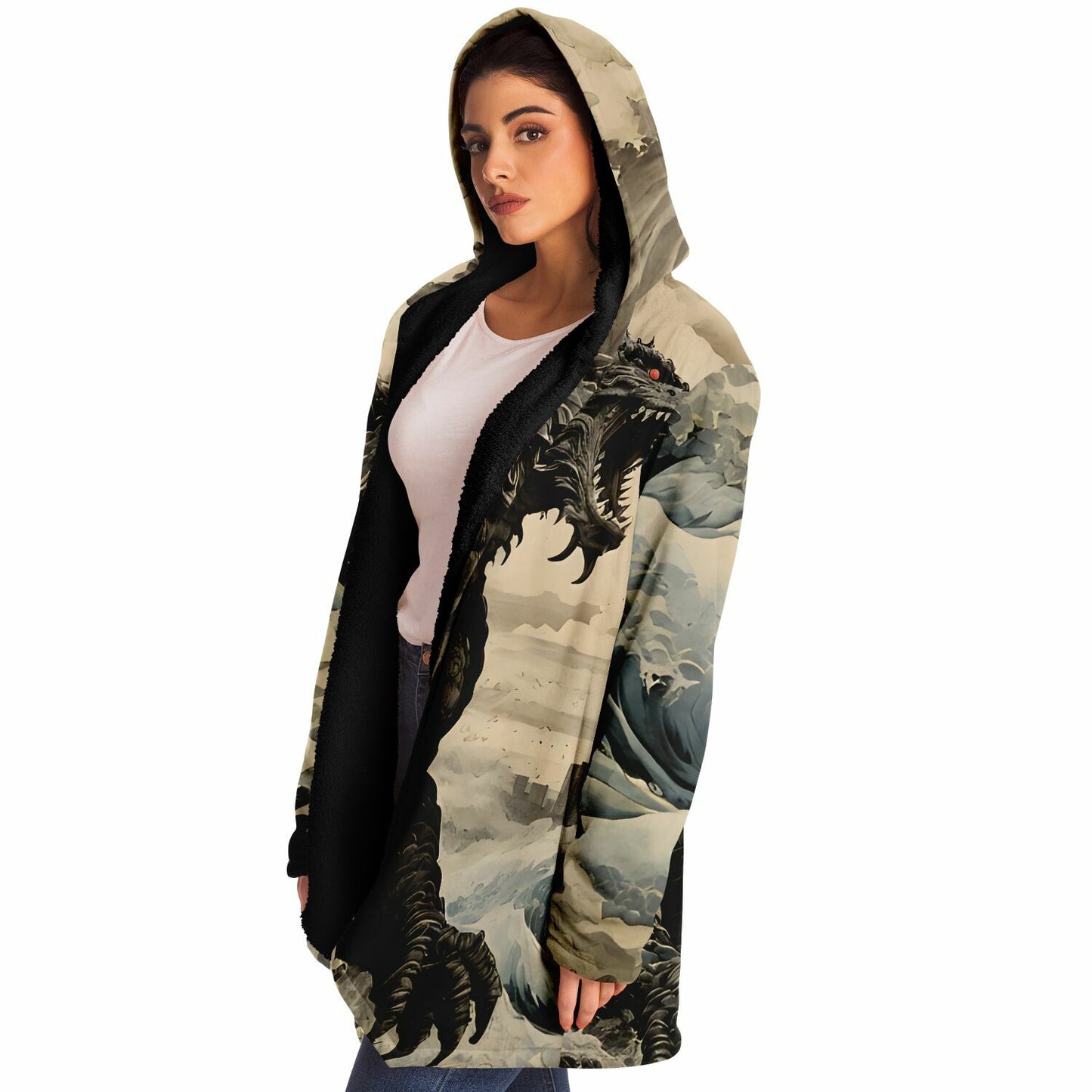 Godzilla Hooded Cloak - Sherpa Fleece with Fantasy Monster design