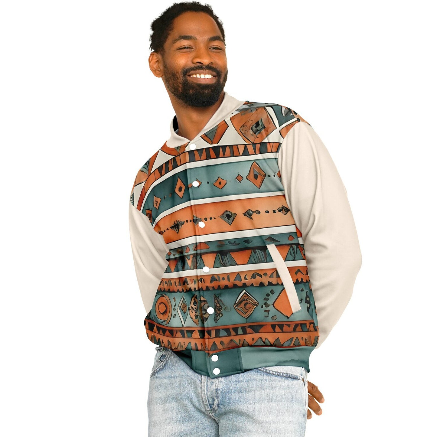 Abstract Baseball Jacket - Festival Style Comfort with Bright Patterns