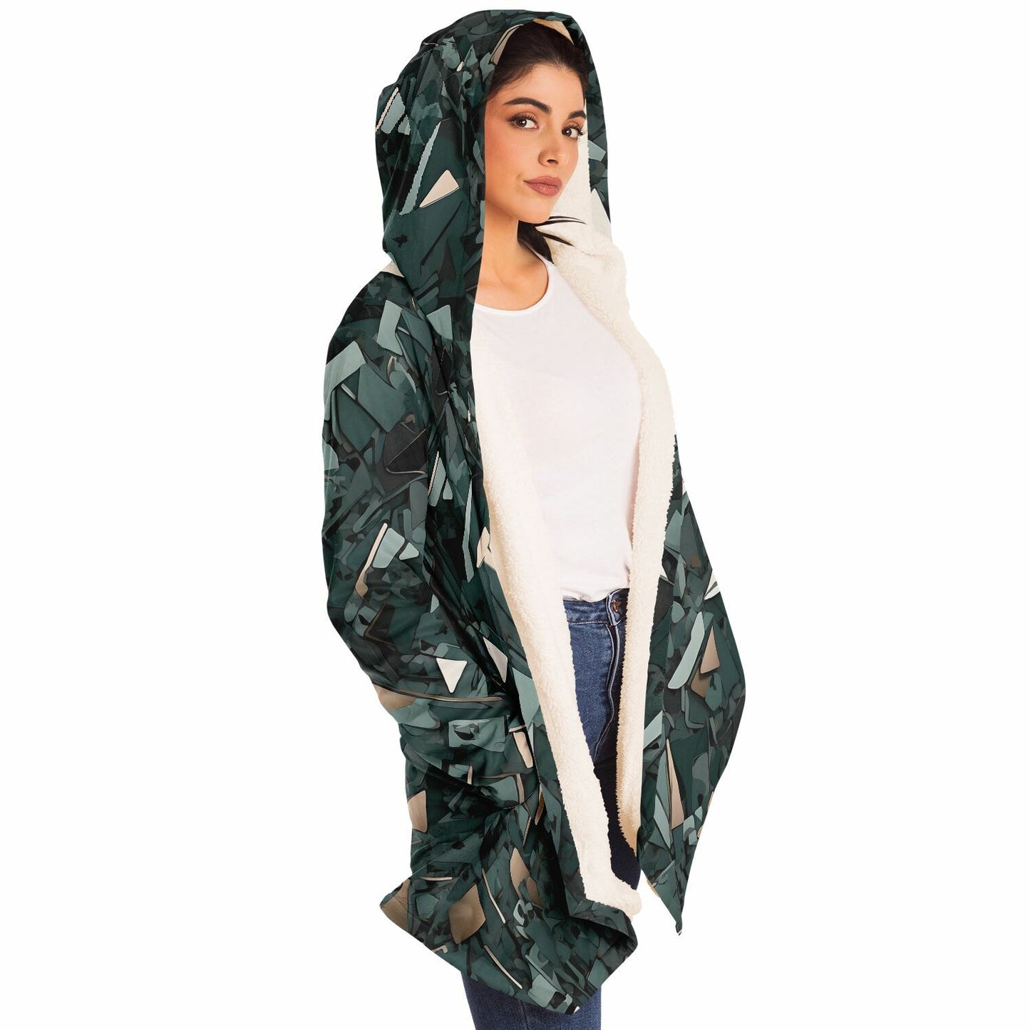 Modern Camo Hooded Cloak - Durable Fleece Cloak with Abstract Camo Pattern