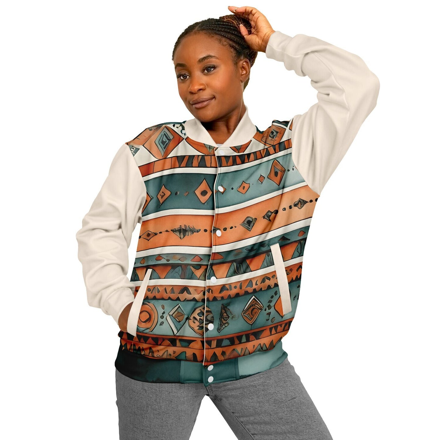 Abstract Baseball Jacket - Festival Style Comfort with Bright Patterns
