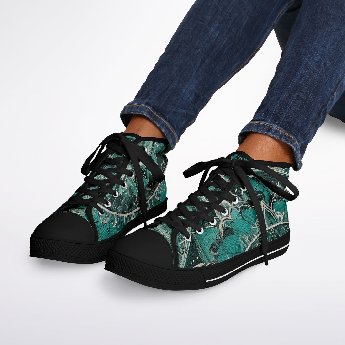 Green Mandala High Tops - Rave Shoes with A Bold Style and All-Day Comfort