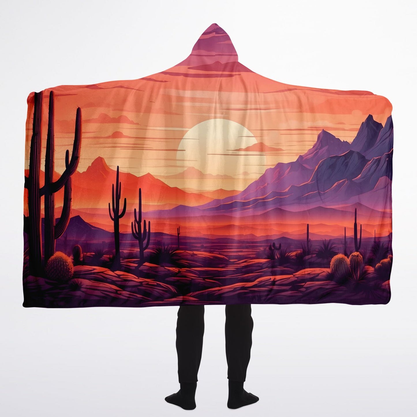 Festival Desert Hooded Blanket - Sherpa Fleece with Dusk Rave Vibes