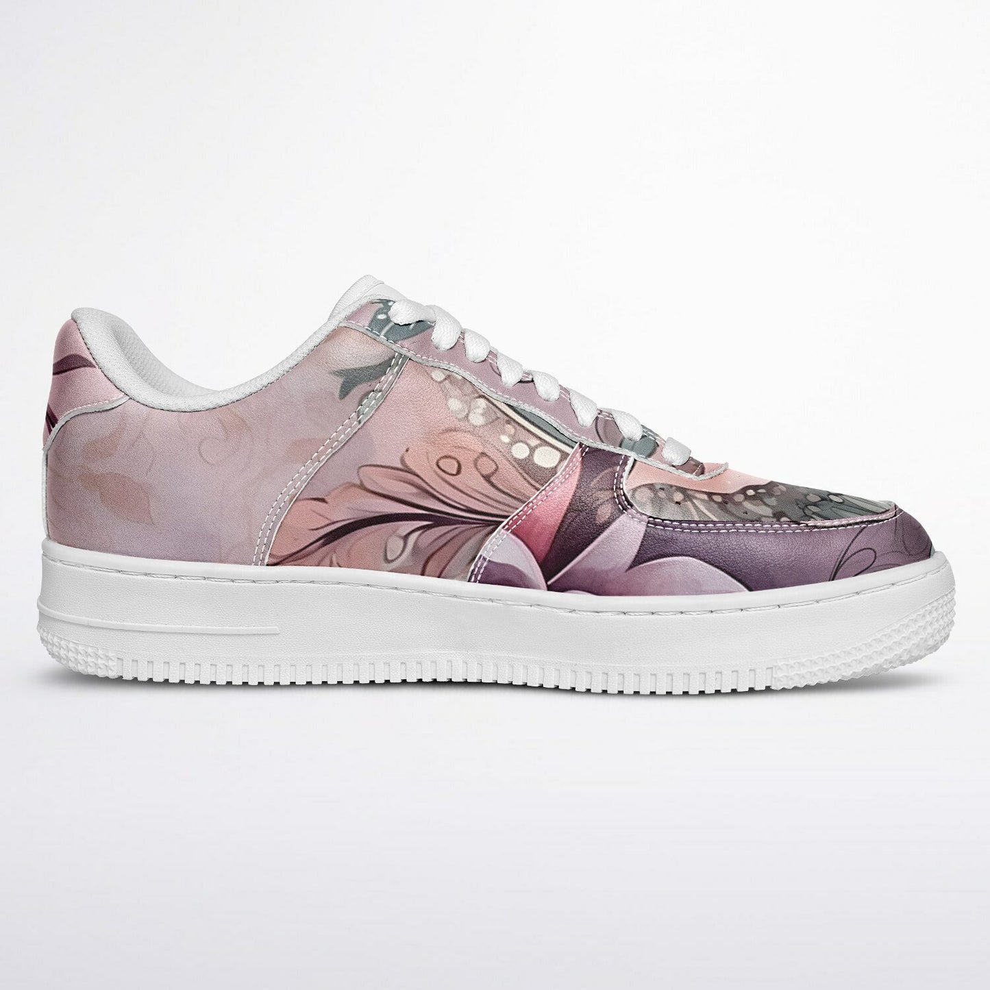Lavender Boho Flowers Festival Trainers - Durable Rave Shoes with Pastel Floral Pattern
