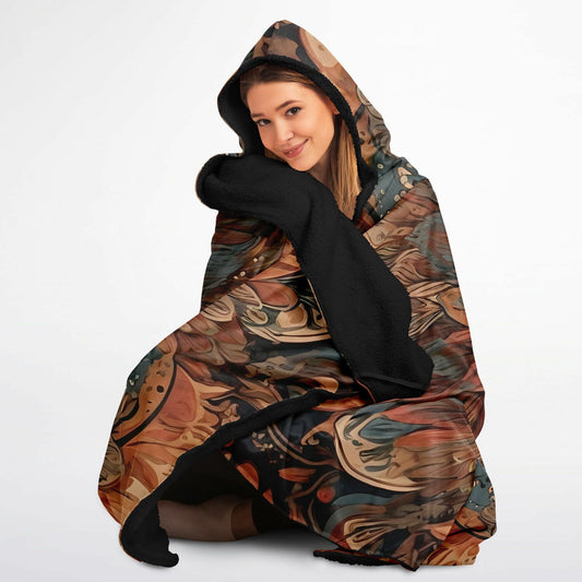 Earth Mandala Hooded Blanket - Fleece Blanket with Bohemian Floral Pattern