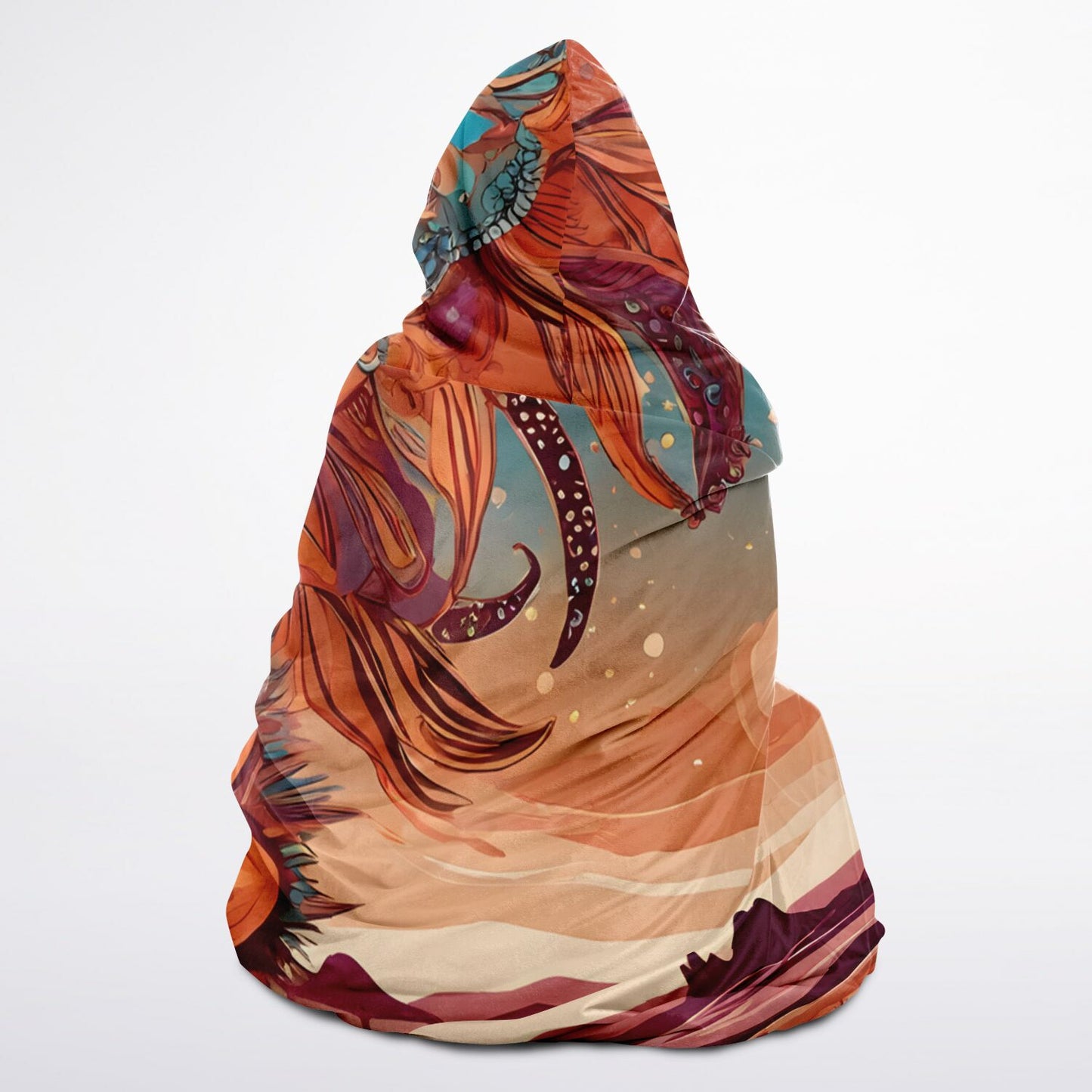 Boho Desert Hooded Blanket - Sherpa Fleece with Boho Desert Horizon and Sunflower
