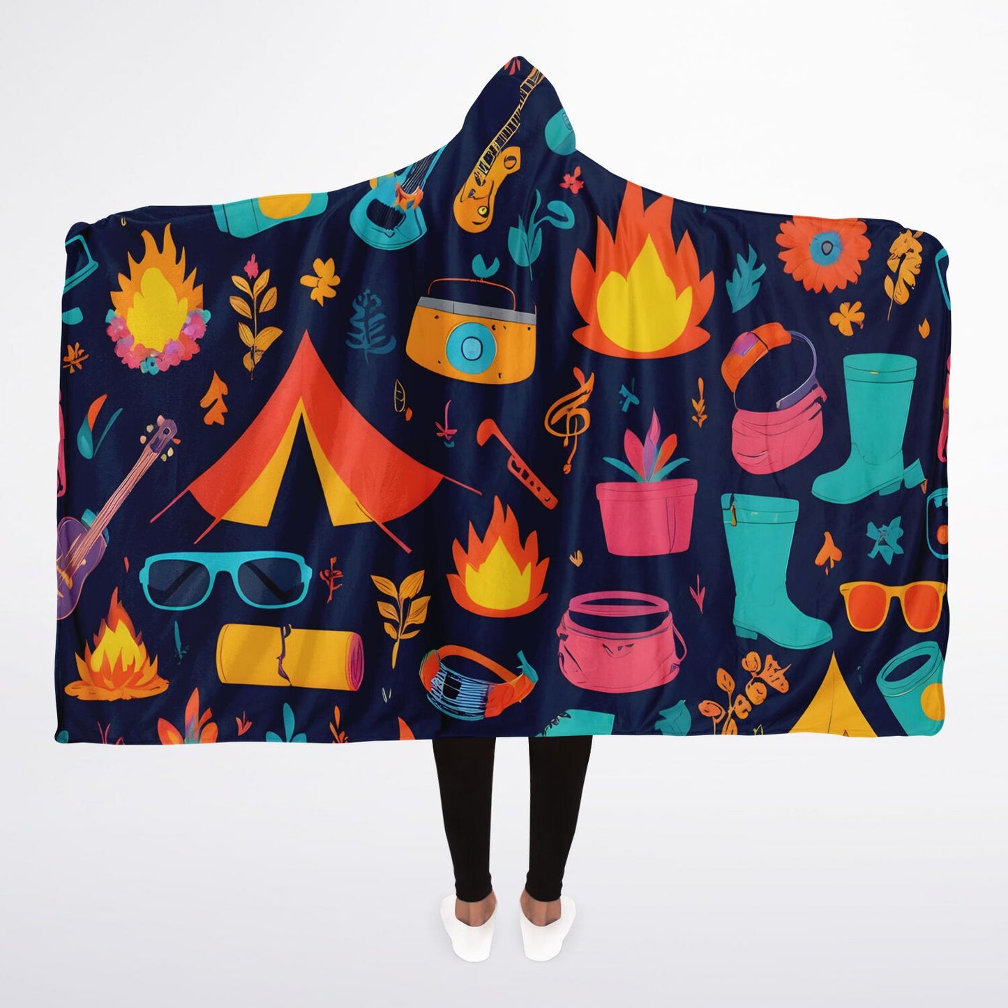 Festival Life Hooded Blanket - Ultra-Soft Hoodie Blanket with Festival Icons Pattern