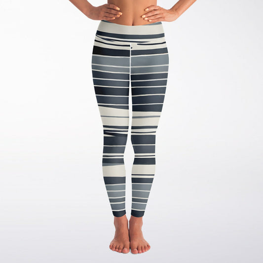 White & Blue Lines Yoga Leggings