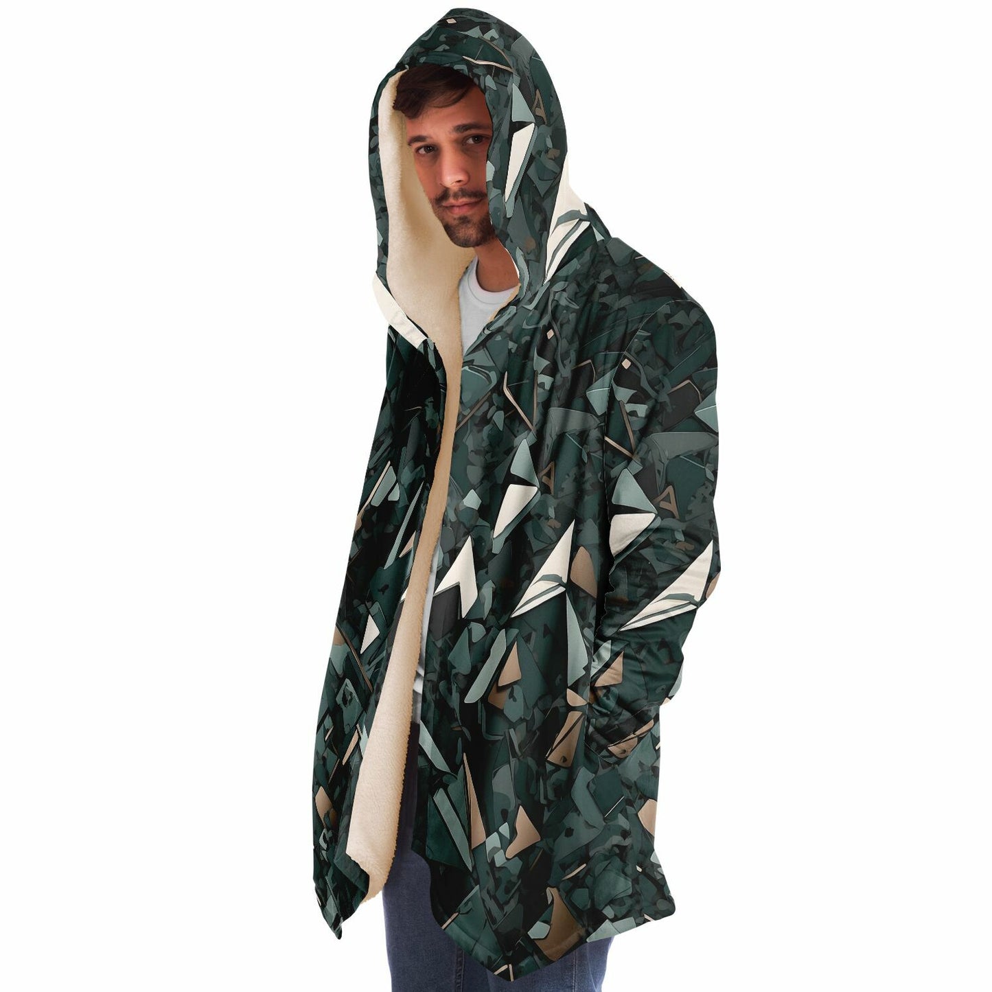 Modern Camo Hooded Cloak - Durable Fleece Cloak with Abstract Camo Pattern
