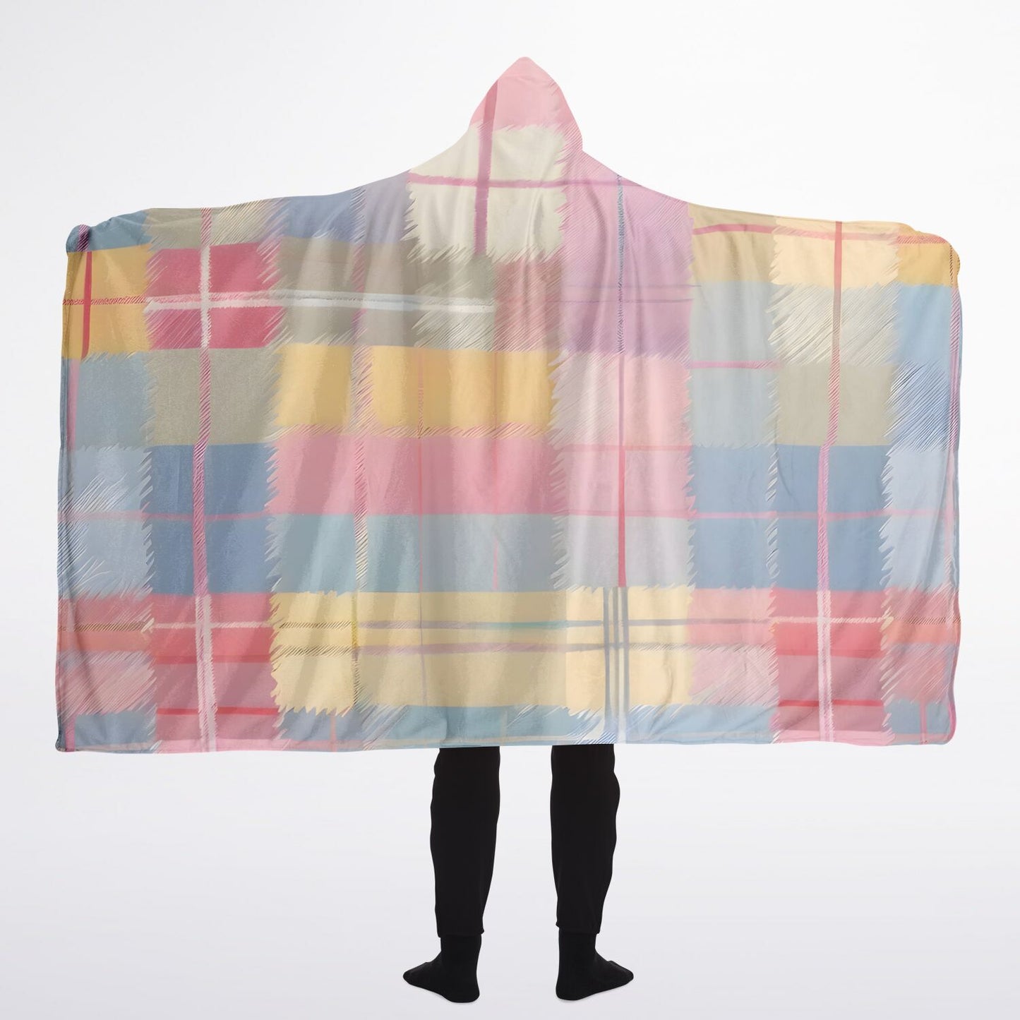 Pastel Tartan Hooded Blanket - Festival Blanket - Fleece Blanket