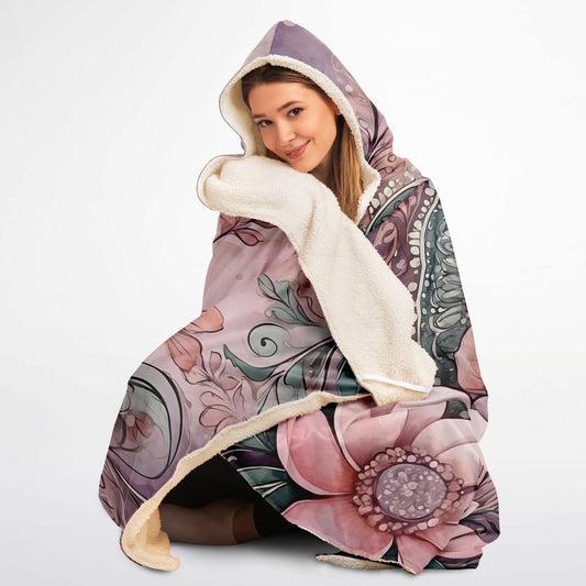 Lavender Festival Hooded Blanket - Fleece Blanket with Boho Floral Print