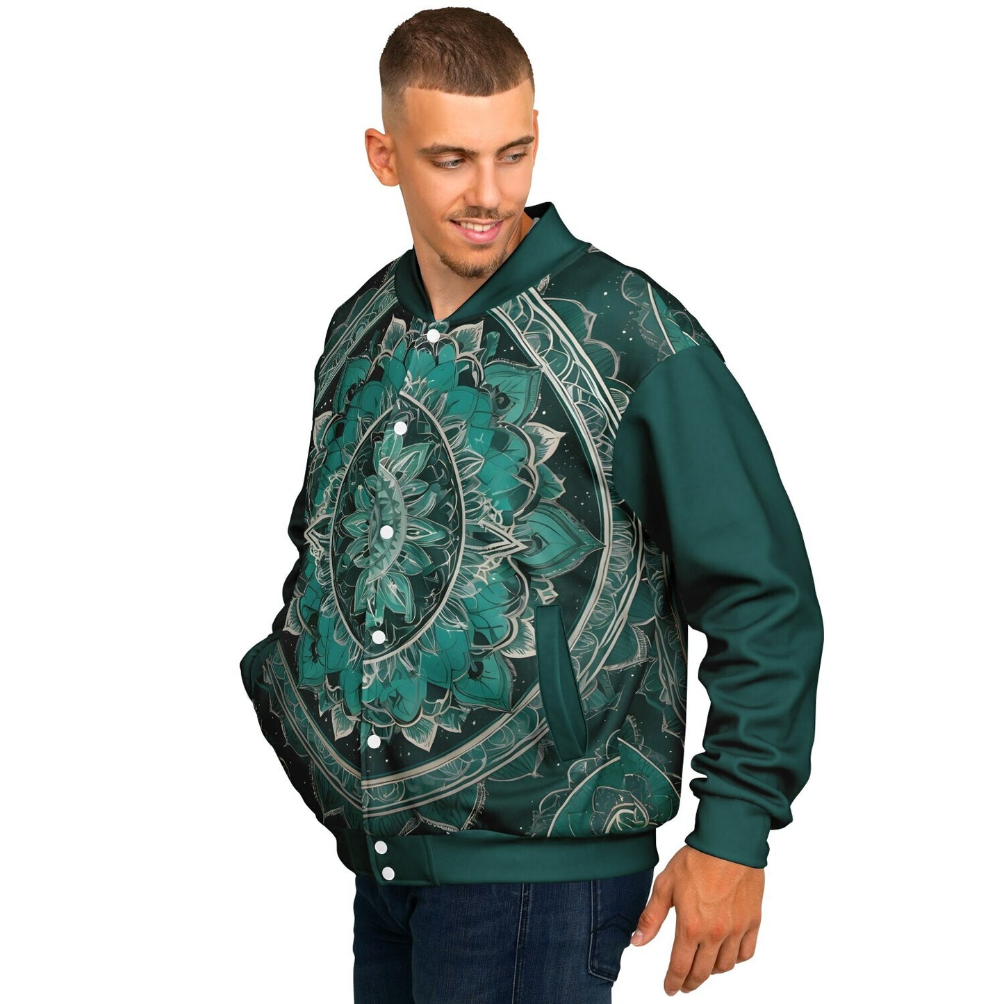 Green Mandala Baseball Jacket - Custom Bomber Jacket with Artistic Print