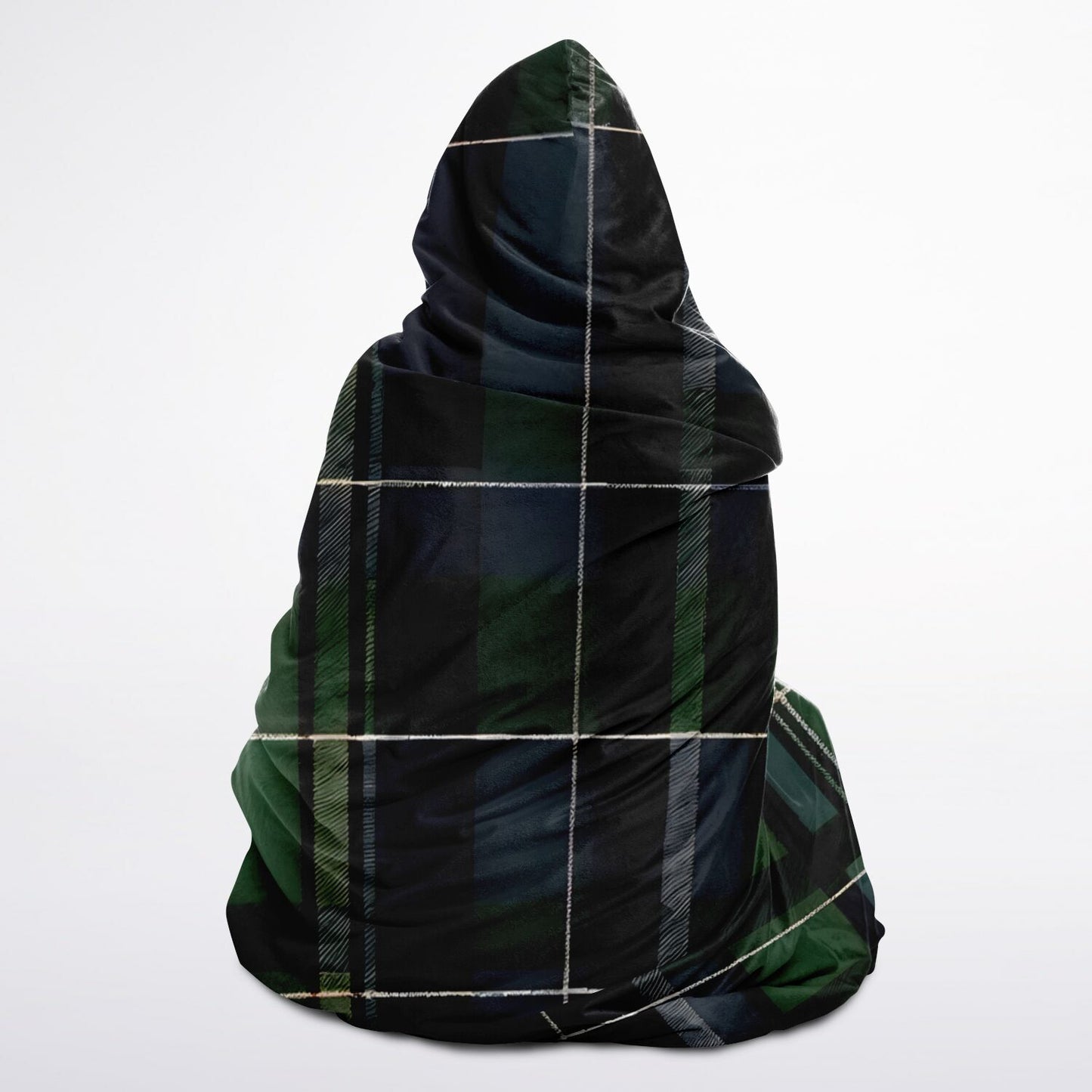 Green Tartan Hooded Blanket - Festival Blanket - Fleece Blanket