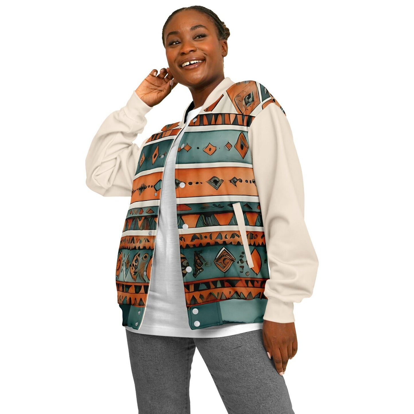 Abstract Baseball Jacket - Festival Style Comfort with Bright Patterns