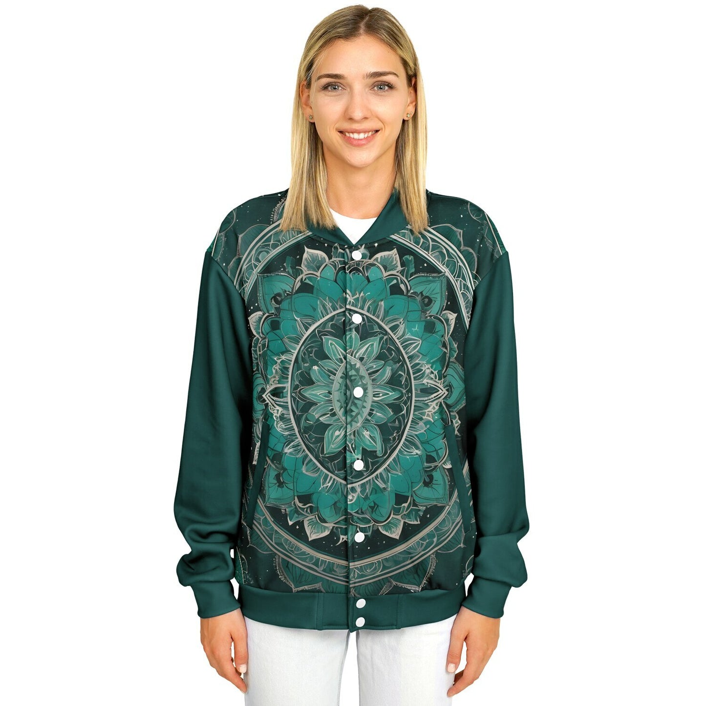 Green Mandala Baseball Jacket - Custom Bomber Jacket with Artistic Print