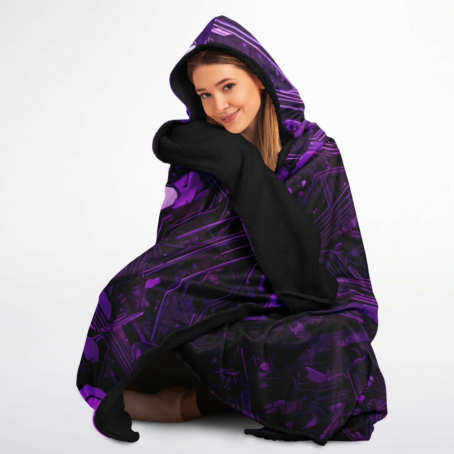 Purple Hardware Hooded Blanket - Ultra-Soft Hoodie Blanket with Computer Pattern