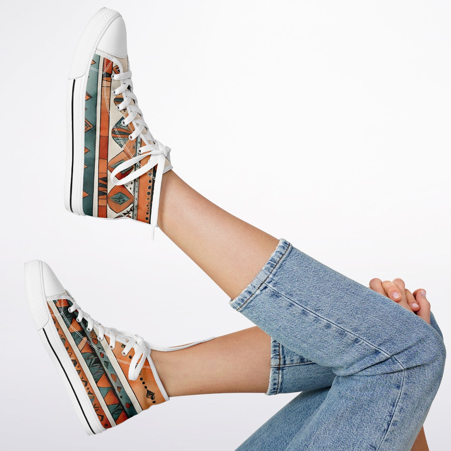 Bohemian High Tops - Abstract Unisex Festival Trainers with Bright Patterns