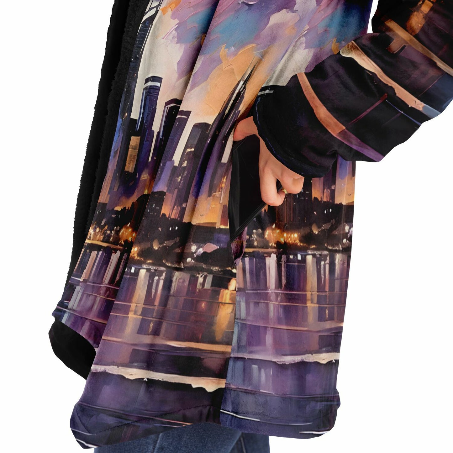 Night Sky Hooded Cloak - Rave Sherpa Fleece Cloak with Wearable Art