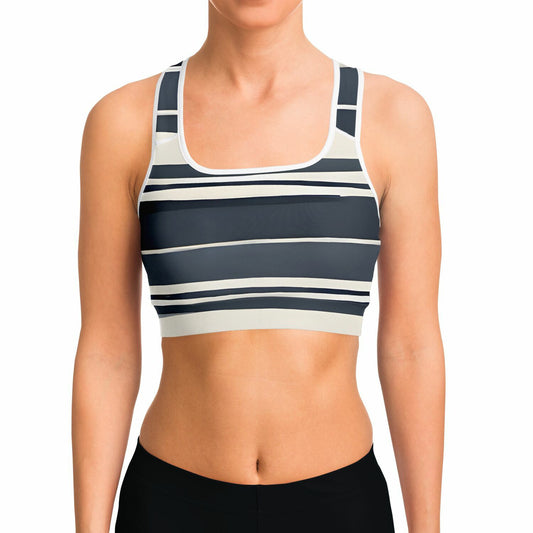 White & Blue Lines Sports Bra