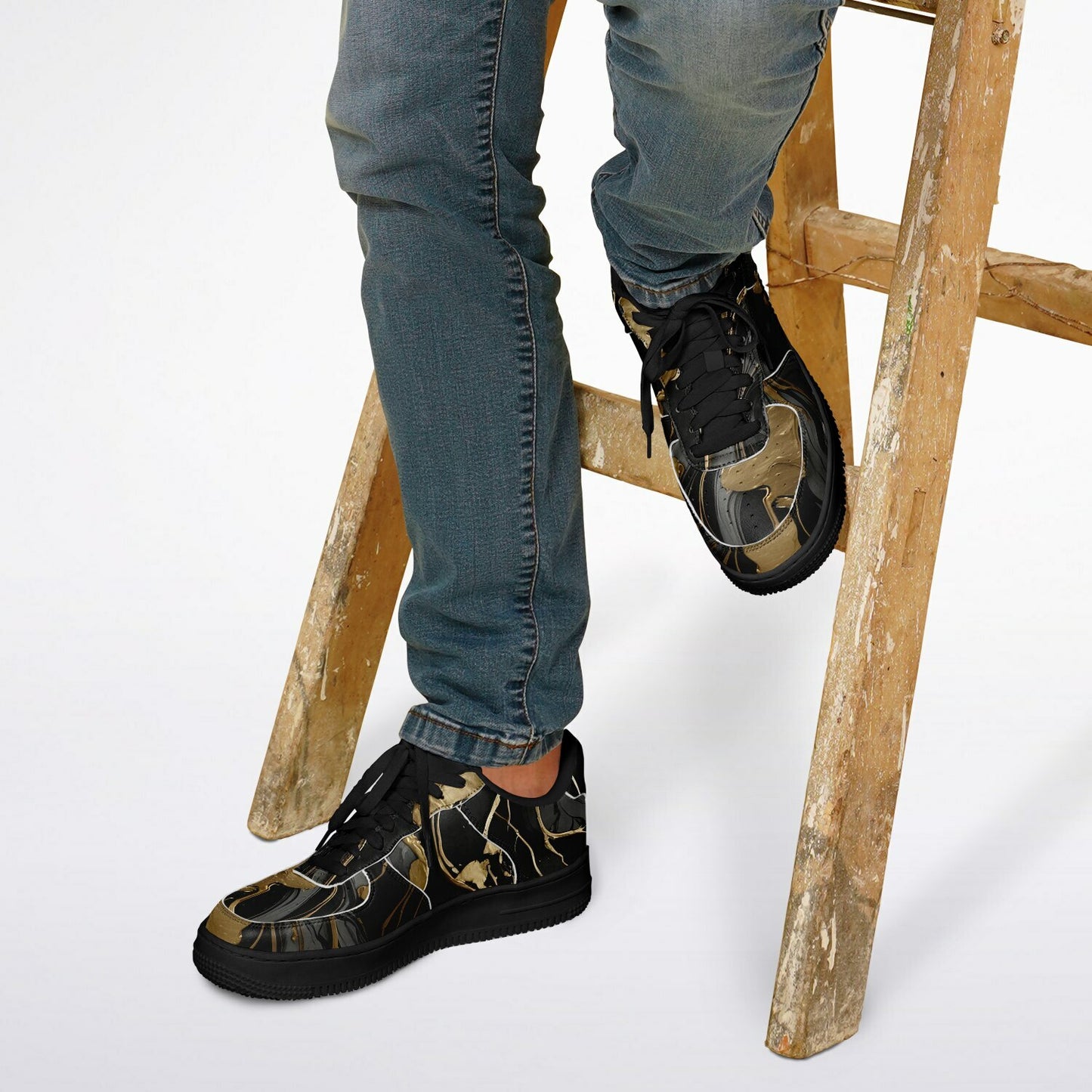 Black & Gold Marble Festival Shoes - Rave Shoes with Durability in Abstract Marble Pattern