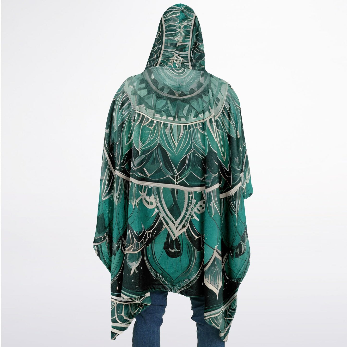 Green Mandala Flannel Blanket Poncho - Fleece Festival Poncho