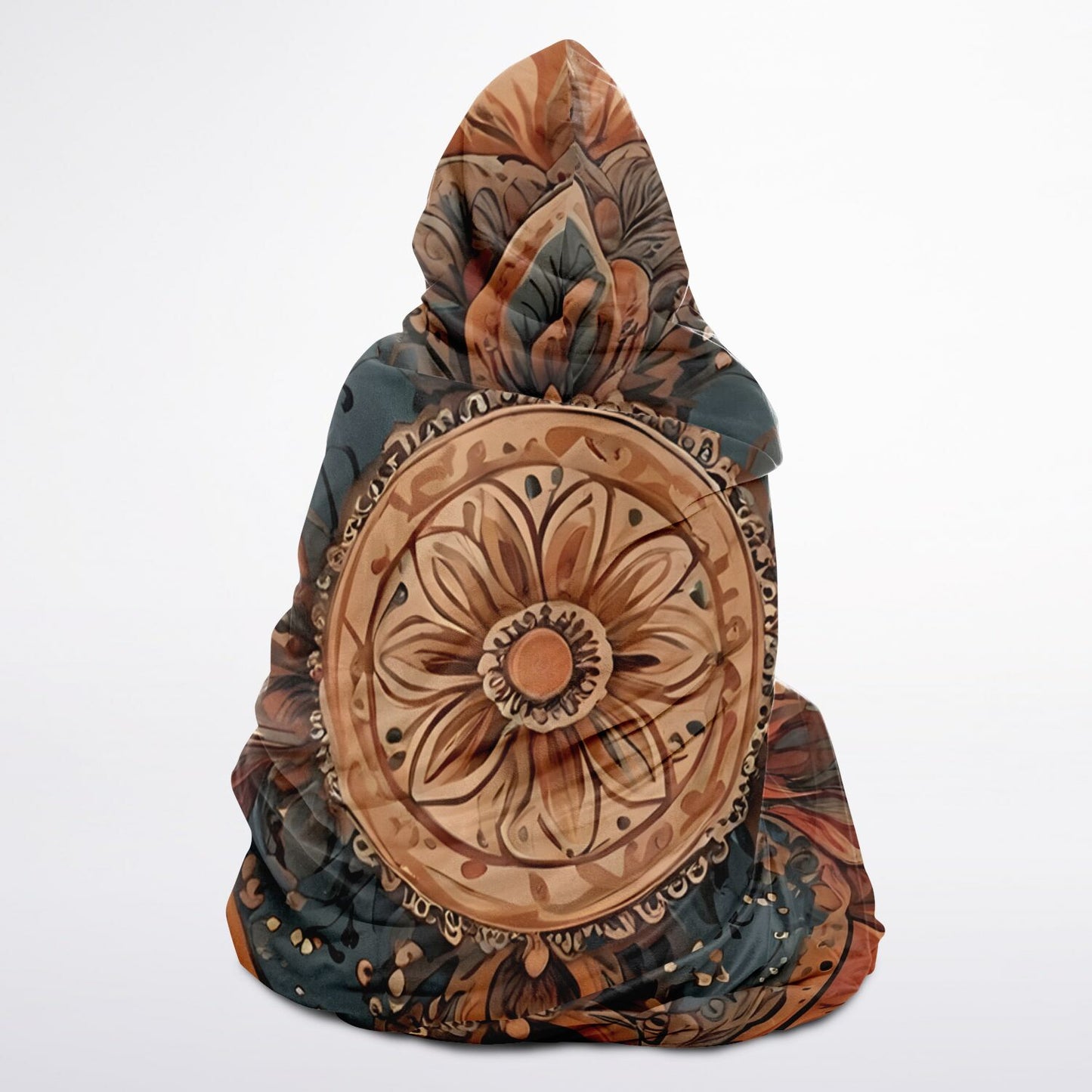 Earth Mandala Hooded Blanket - Fleece Blanket with Bohemian Floral Pattern